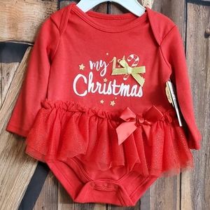 🛍️ $25 SALE 🛍️ Glitter Tulle Red & Gold sparkle Onesie Holiday Bodysuit, 6m